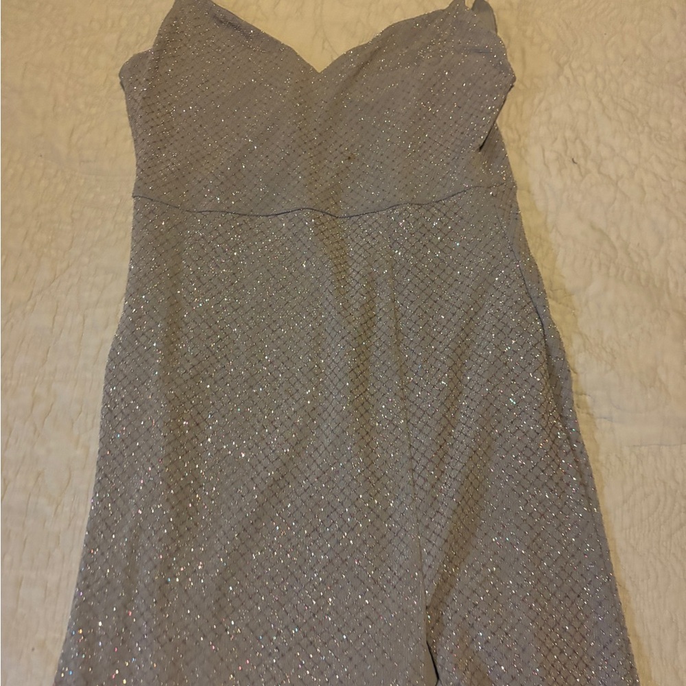 B Darlin Glittering Silver Dress